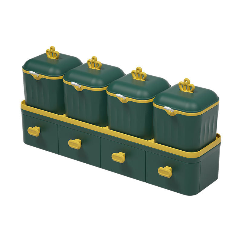 Luxury Royal Crown Spice Jar Set – 4 Jars + Drawer Organizer (Green & Gold)