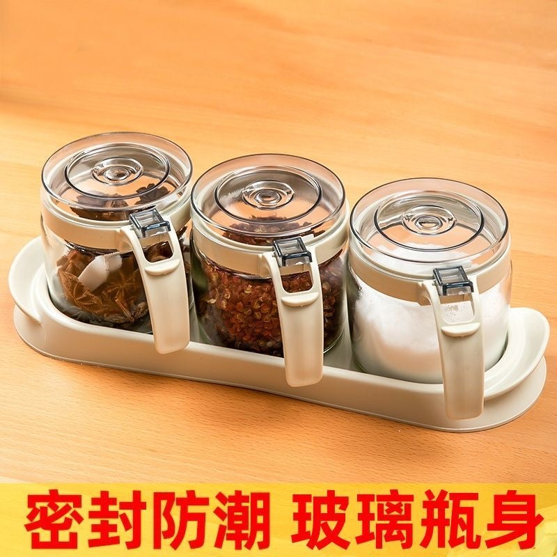 3-Piece Glass Jar Set with Spoon & Tray