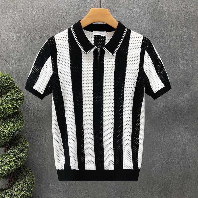 Men’s Striped Zip Polo Shirt (Premium Knit)