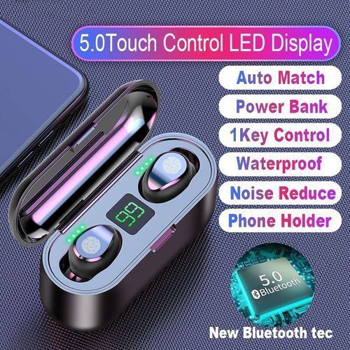 2026 TiLECC F9 Fingerprint Touch Bluetooth Earphone Earbuds 2200mAH