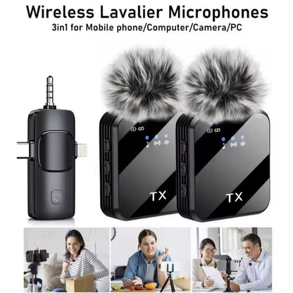 3in1 Wireless Lavalier Microphone  for iPhone,Android,Microphone for Video Recording Recording Podcast Noise Reduction mic