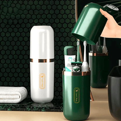 Portable Travel Toothbrush and Toothpaste Storage Set - Holds Toothbrush, Toothpaste, and Mouthwash Cup - Lightweight