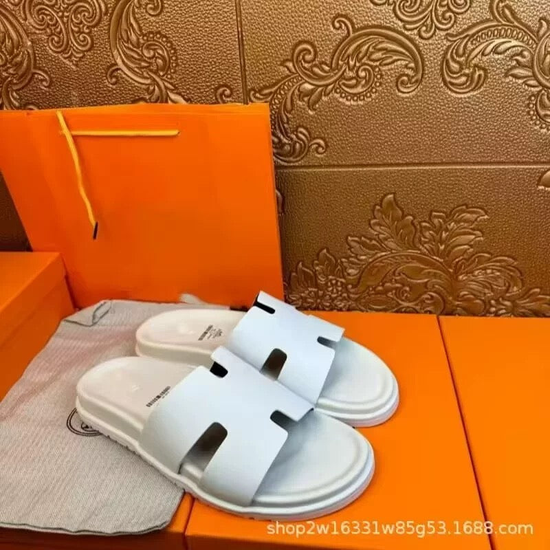 Hermes Men Classic Leather Slide Sandals