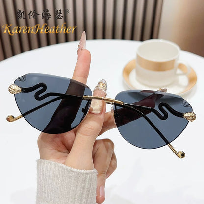 New Cat-Eye Rimless Sunglasses 2501 European and American Cut-Edge Fashion