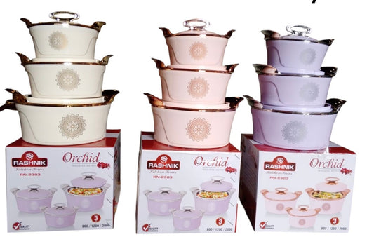 3PC QUALITY 800/1200/2000ML ORCHID INSULATED FOOD WARMER