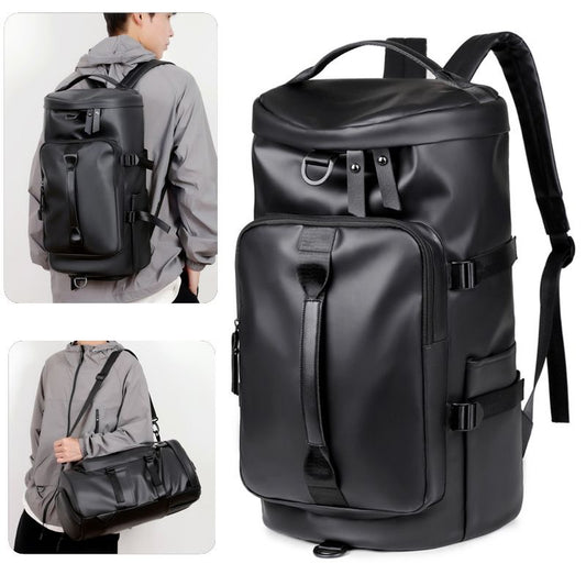 Premium PU Leather Cylinder Backpack – 40L Anti-Theft Travel & Water-Resistant