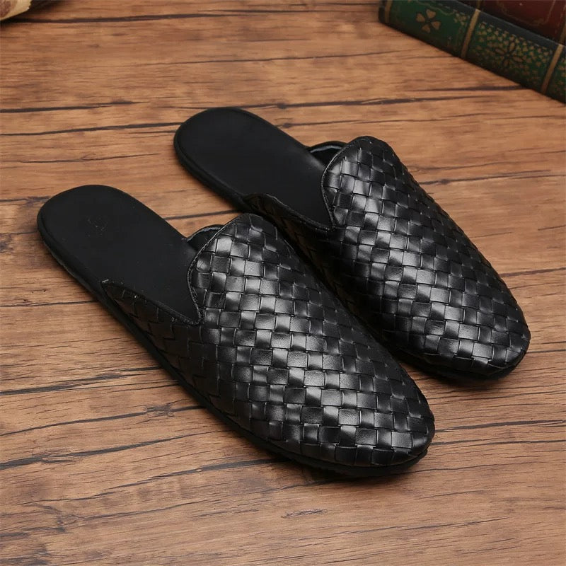 Men's summer Baotou half-tow leather hand-woven European station trendy casual sweat-absorbent breathable