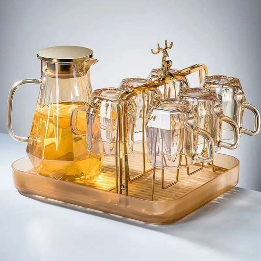 Luxury Gold Glass Tea/Coffee Serving Set with Deer Stand