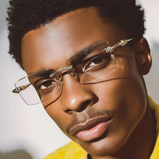 Men's Metal Rimless Vintage Minimalist Luxury Eyeglasses for Daily Commute, Business, Home, Vacation, and College Wear